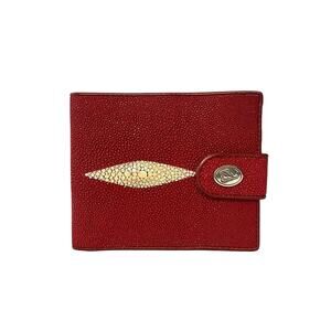 Genuine Stingray Skin Red Exotic Leather Bifold Snap Wallet